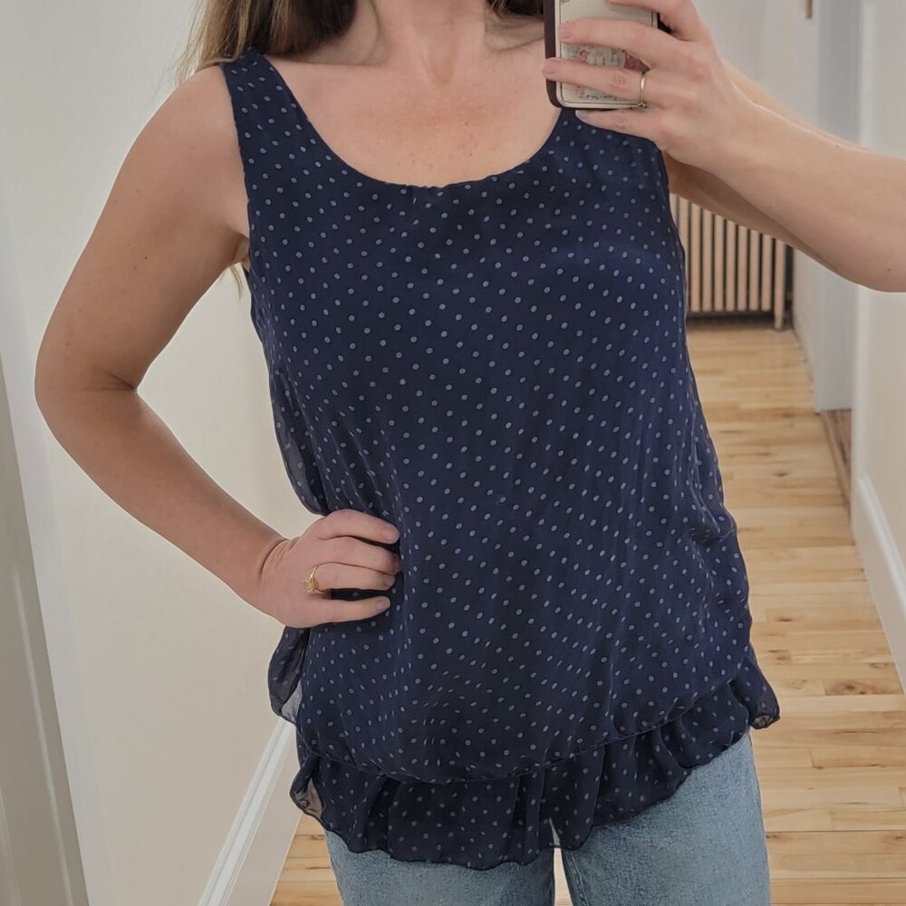Giusy Italian Silk Tank Blouse Small Blue